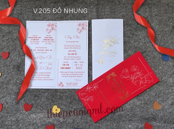 Thiệp cưới truyền thống V205 đỏ nhung