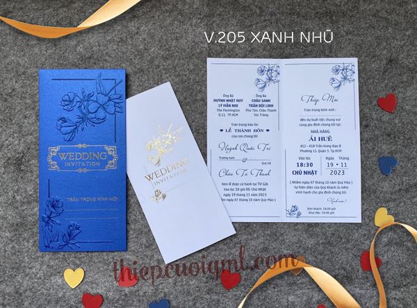 Thiệp cưới truyền thống V205 xanh dương
