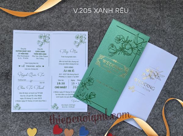 Thiệp cưới truyền thống V205 màu xanh rêu