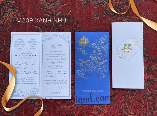 Thiệp cưới truyền thống V209 màu xanh dương
