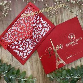 Thiệp cưới cắt laser 22U1314 đỏ nhung