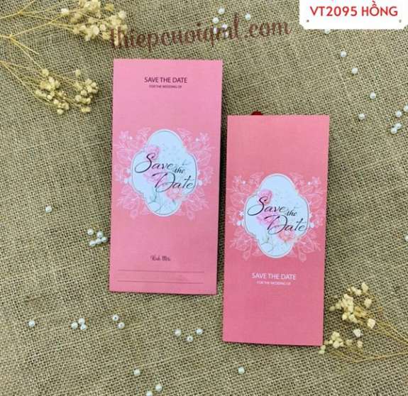 Thiệp cưới giá rẻ QI 2095 màu hồng