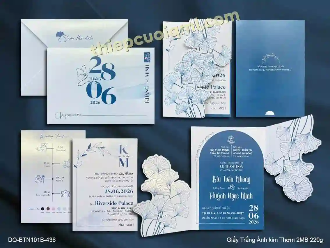 Thiệp cưới gấp 3 in kỹ thuật số, có bao thư BTN101B-436 ANH KIM