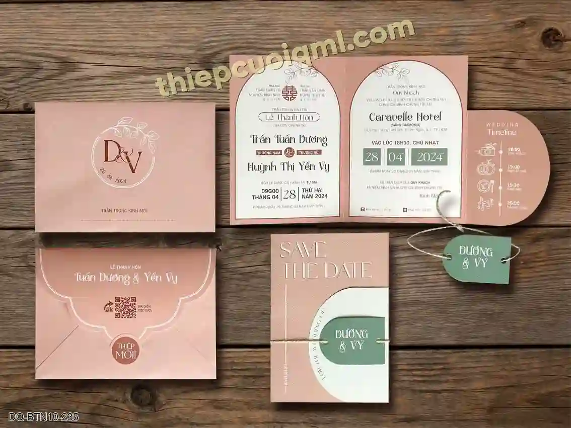 Thiệp cưới gấp 3 in kỹ thuật số, có bao thư BTN10-235