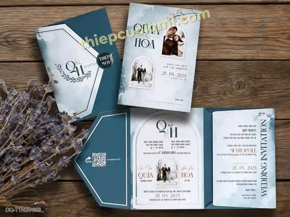Thiệp cưới gấp 3 in kỹ thuật số, không dùng bao thư BTN20-256