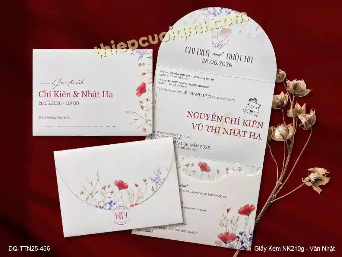 Thiệp cưới gấp 3 in kỹ thuật số, không dùng bao thư TTN25-456