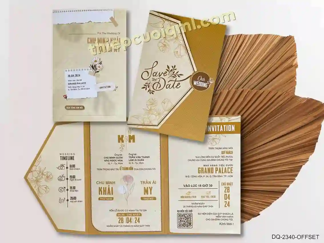 Thiệp cưới gấp 3 in offset, không dùng bao thư 2340