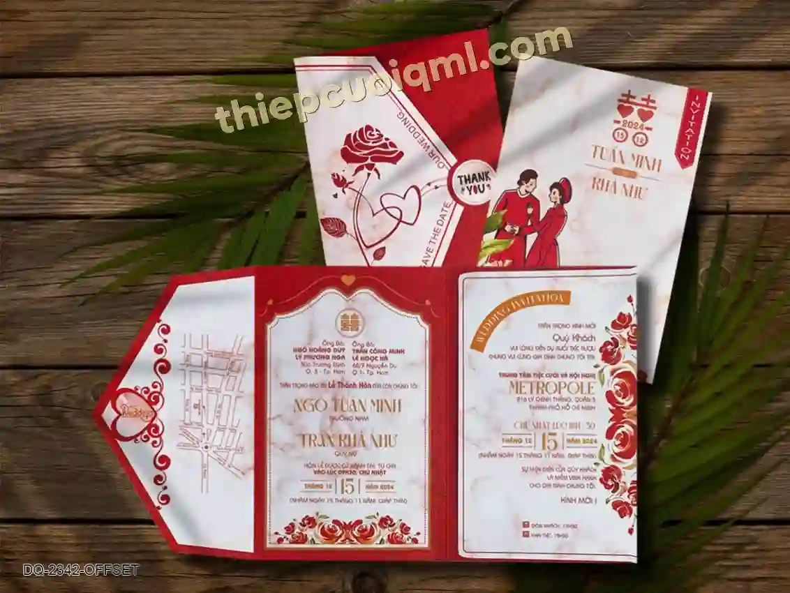 Thiệp cưới gấp 3 in offset, không dùng bao thư 2342 G