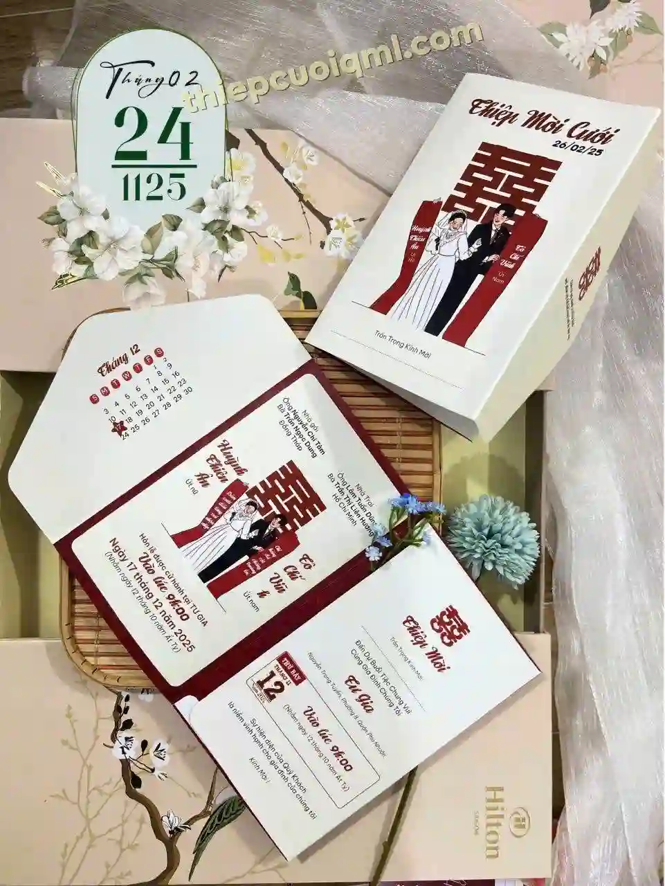Thiệp cưới gấp 3 in offset, không dùng bao thư K24.1125