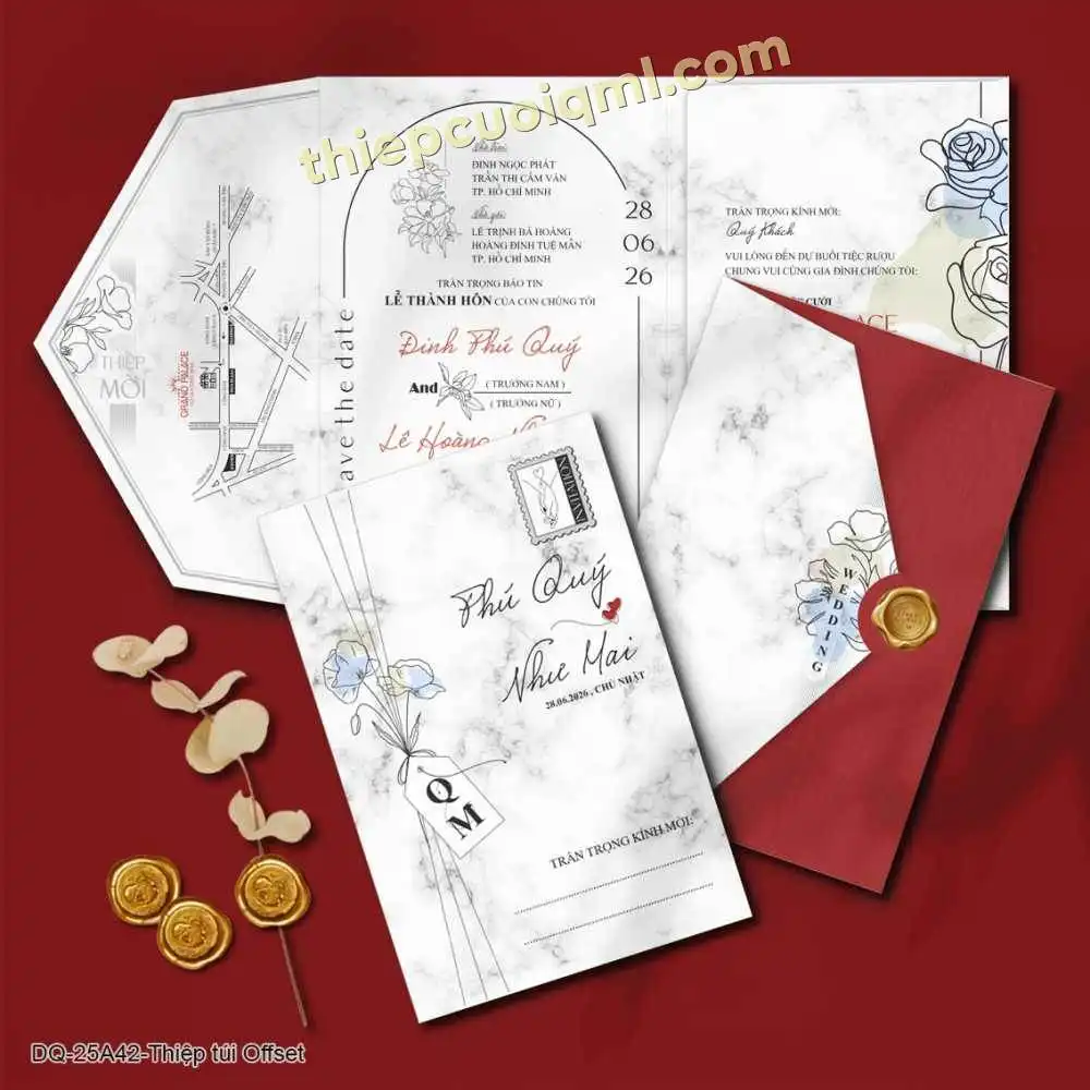 thiệp cưới gấp 4 giá rẻ 42