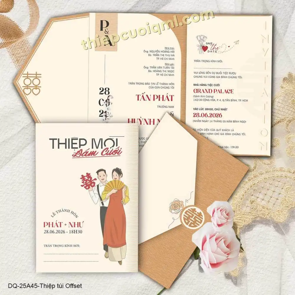 thiệp cưới gấp 4 giá rẻ 45