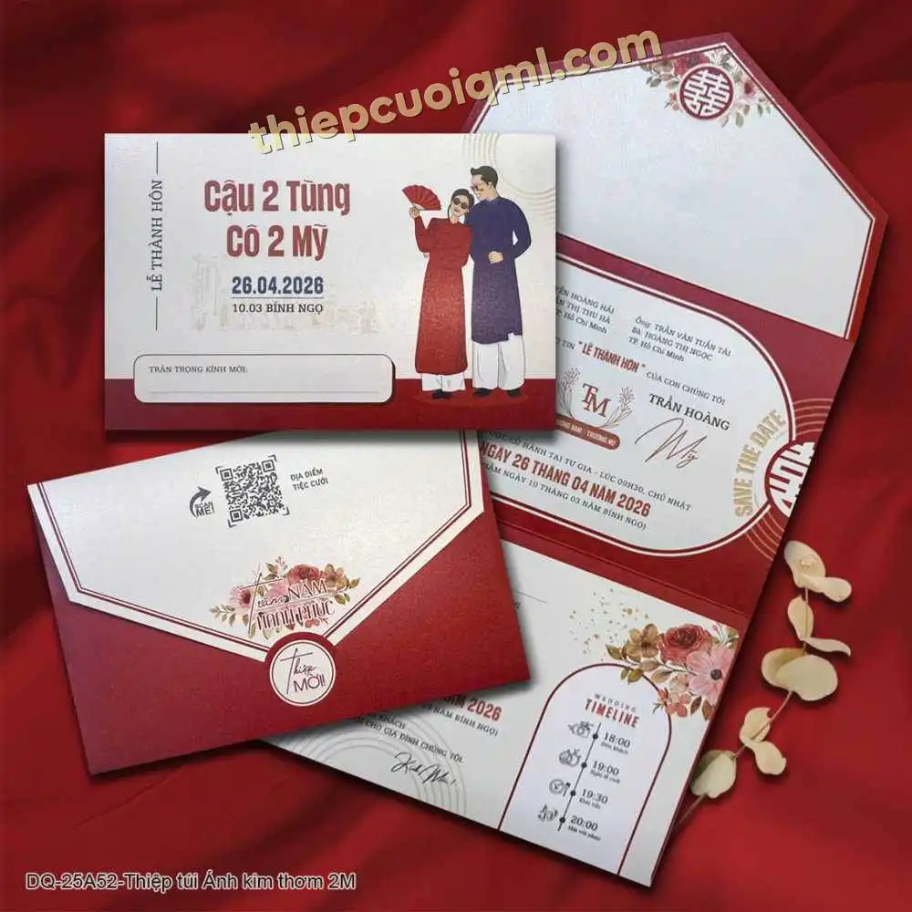 thiệp cưới gấp 4 giá rẻ giấy ánh kim 52