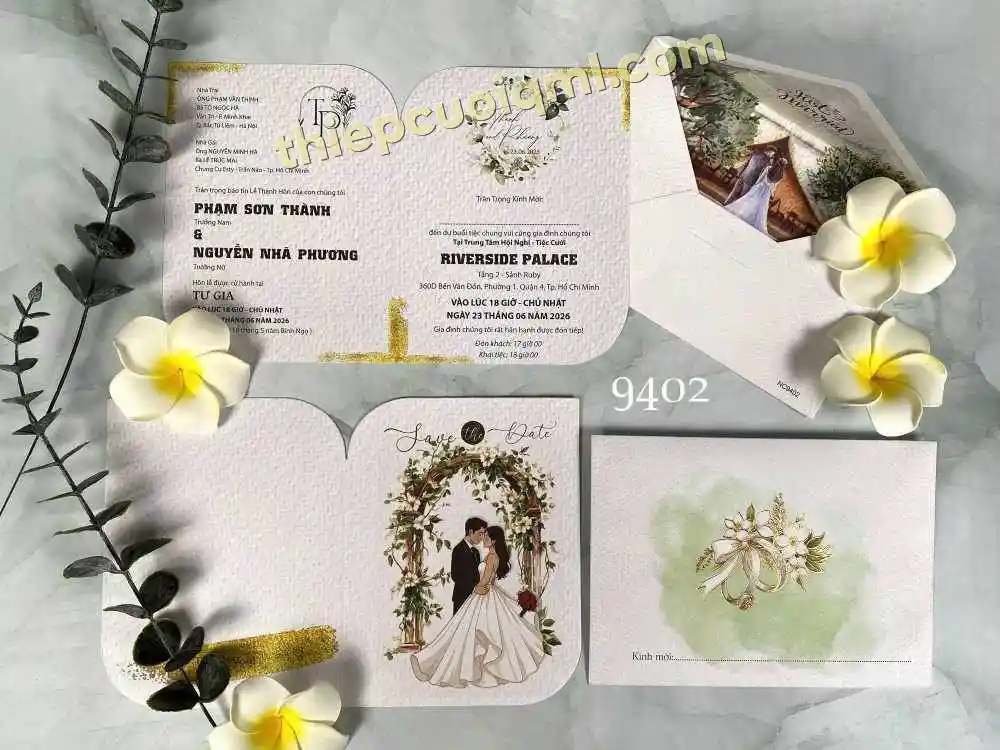 Thiệp cưới sang trọng ép kim Y26-9402