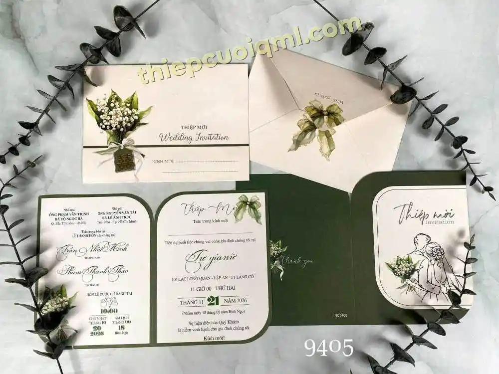 Thiệp cưới vintage ép kim Y26-9405