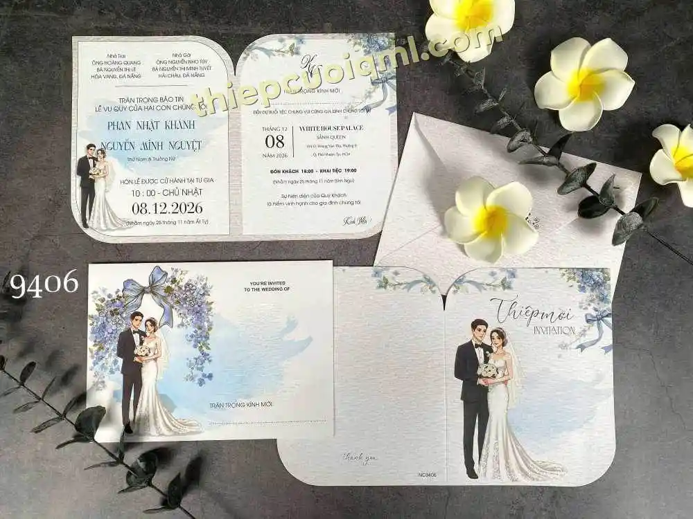 Thiệp cưới nhà gái ép kim Y26-9406