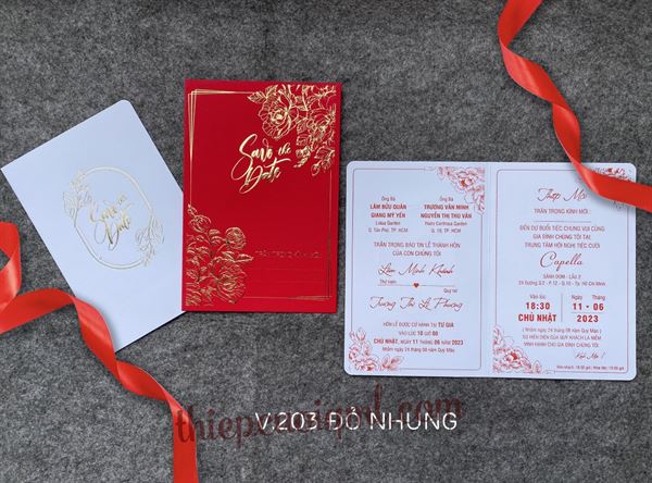 Thiệp cưới truyền thống V203 đỏ nhung