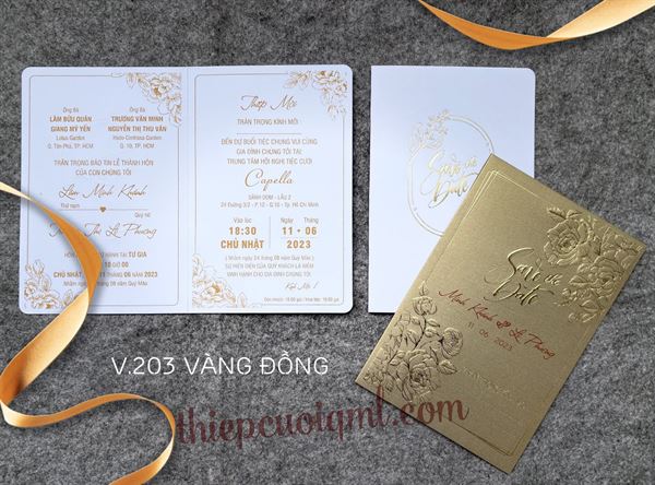 Thiệp cưới truyền thống V203 vàng đồng