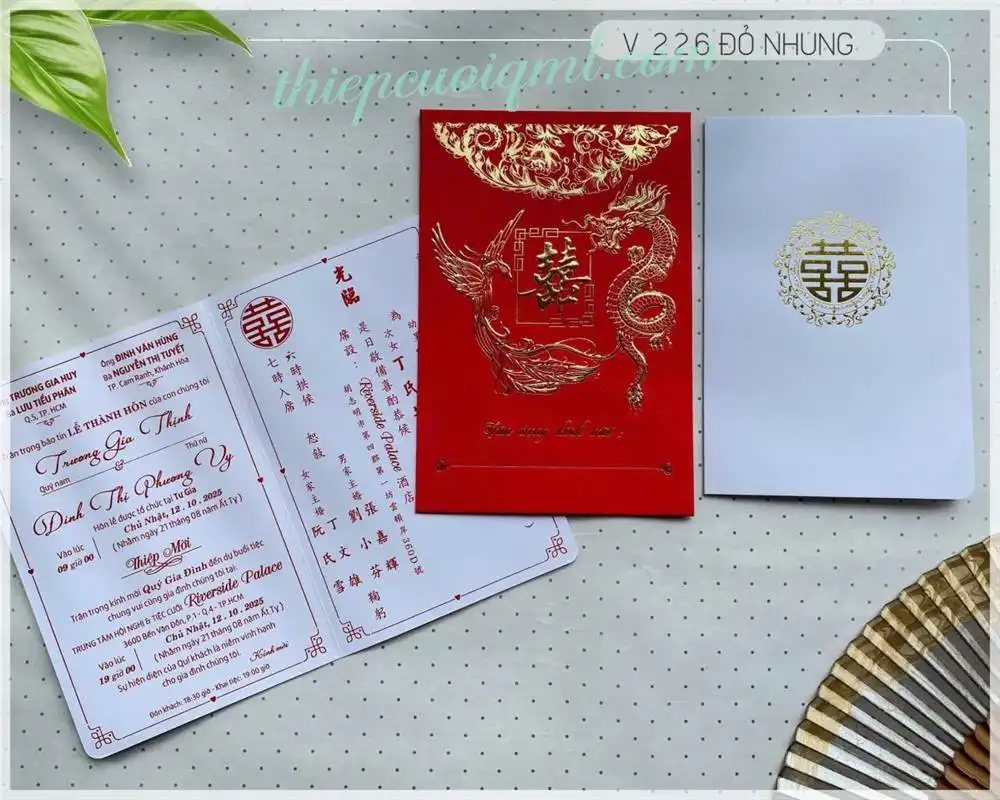 Thiệp cưới V210 màu xanhn rêu