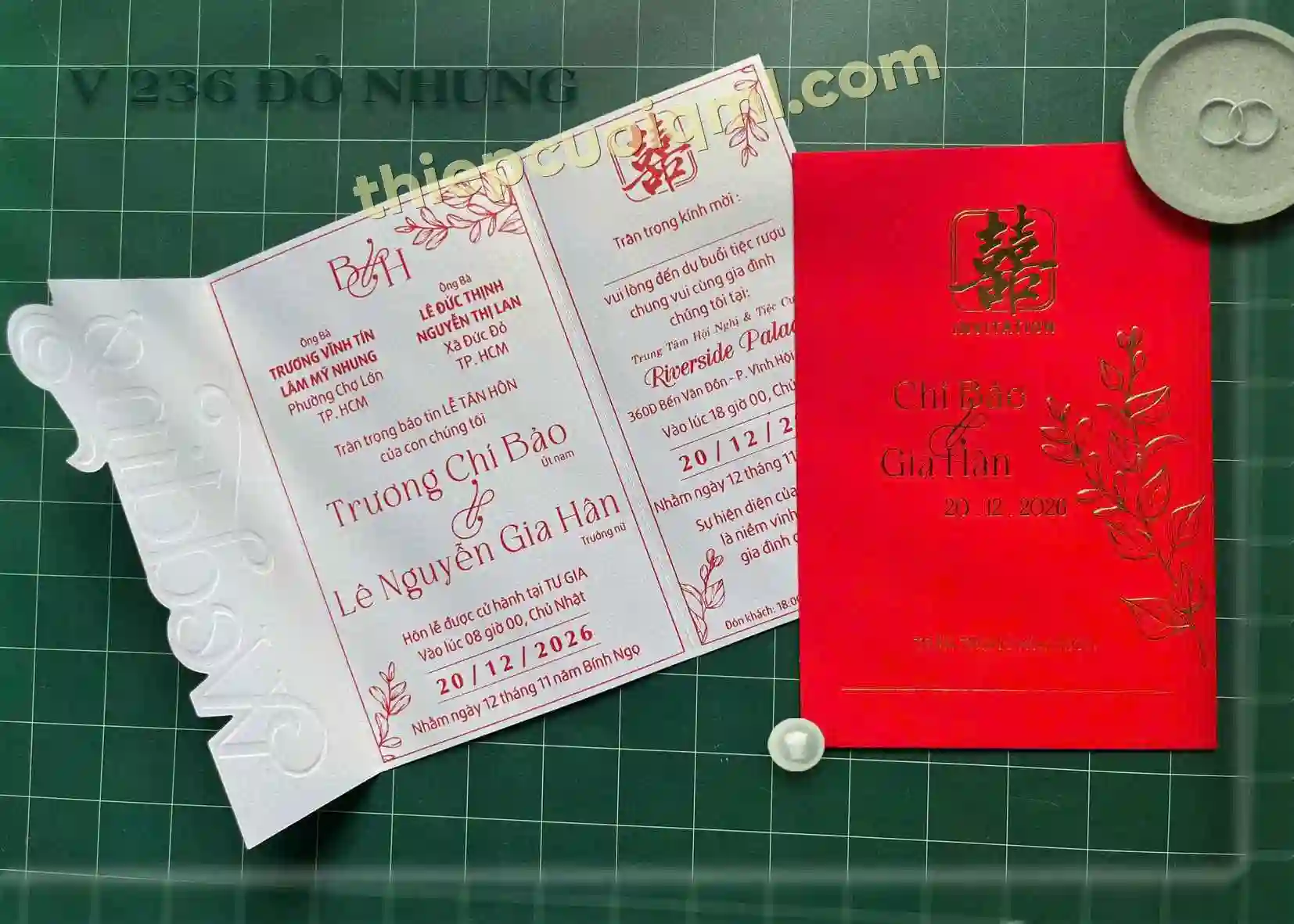 Thiệp cưới 3D Túi V236 Đỏ nhung