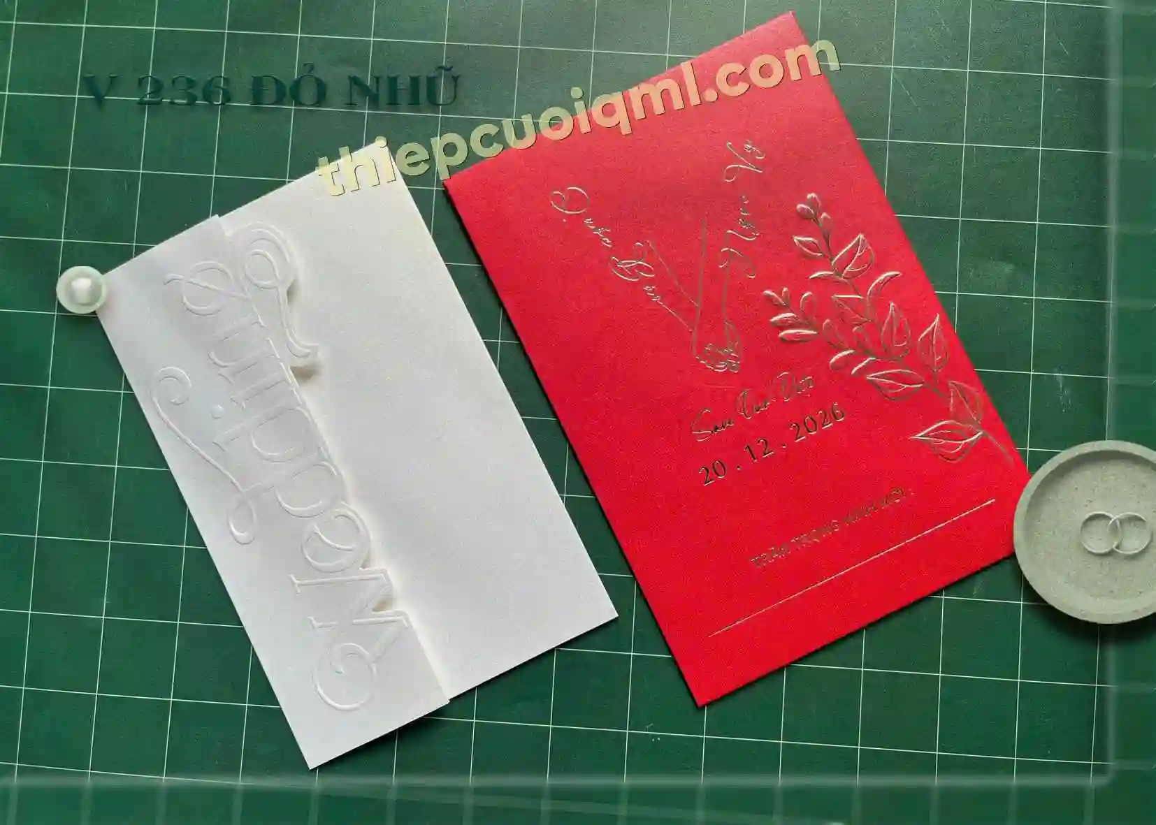 Thiệp cưới 3D Túi V236 đỏ ánh kim