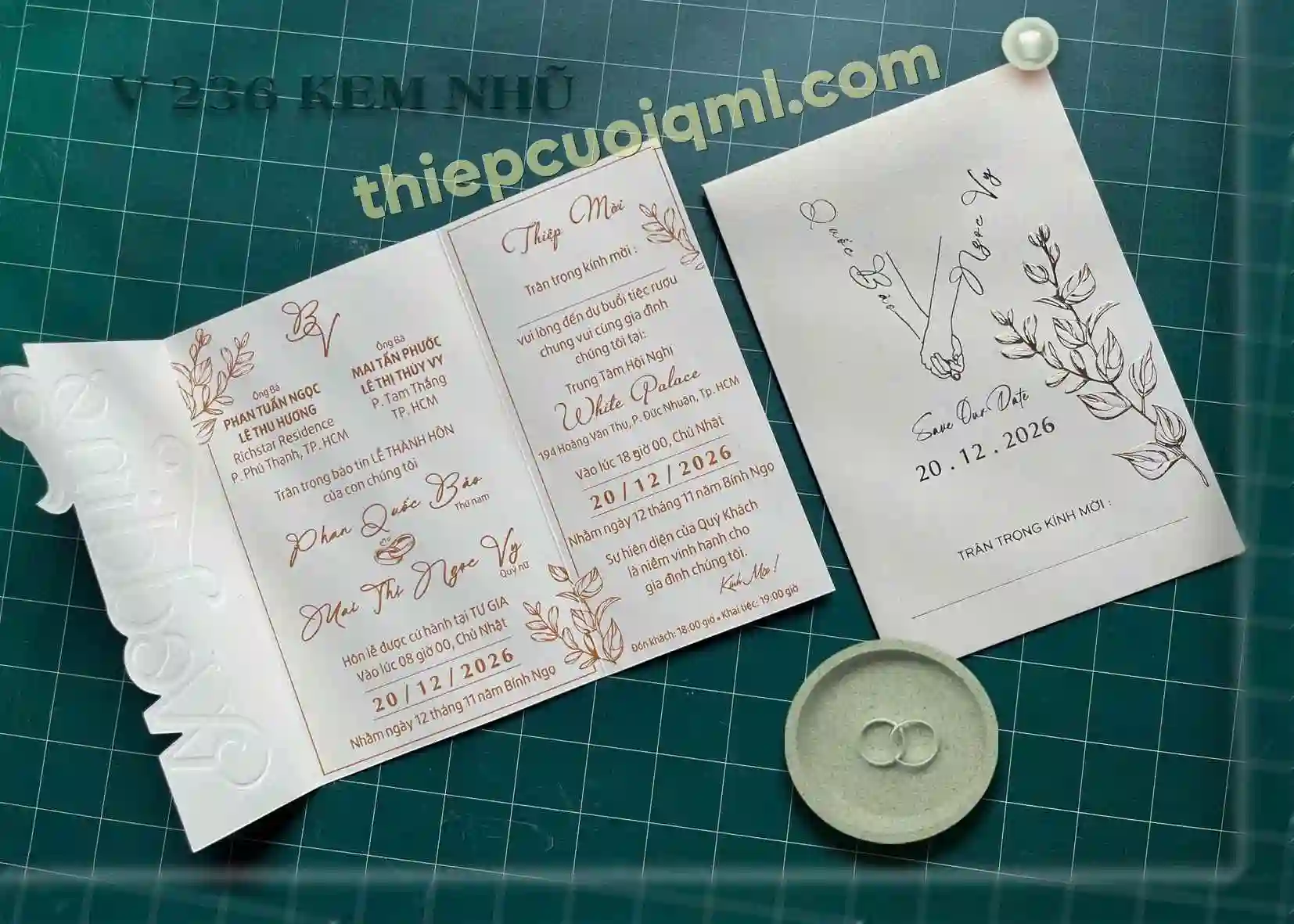 Thiệp cưới 3D Túi V236 Kem Nhu