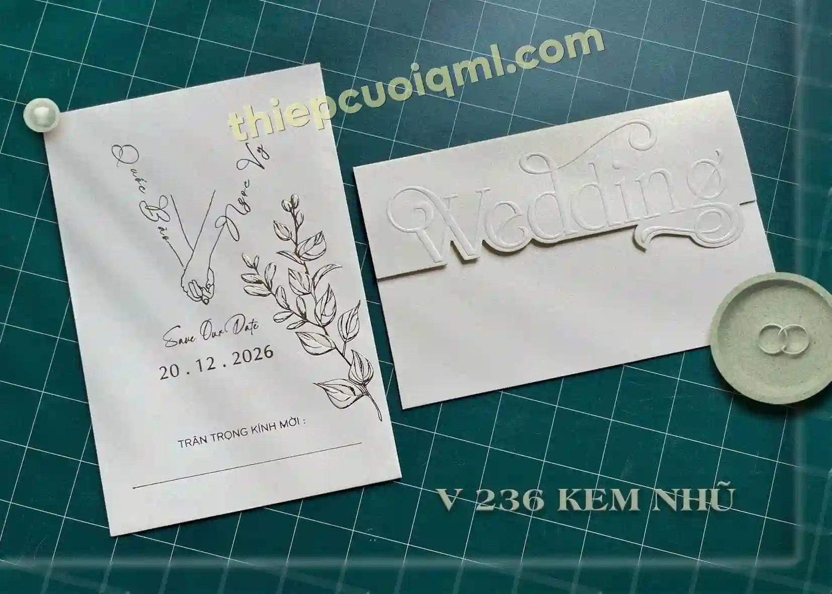 Thiệp cưới 3D Túi V236 Kem Nhu